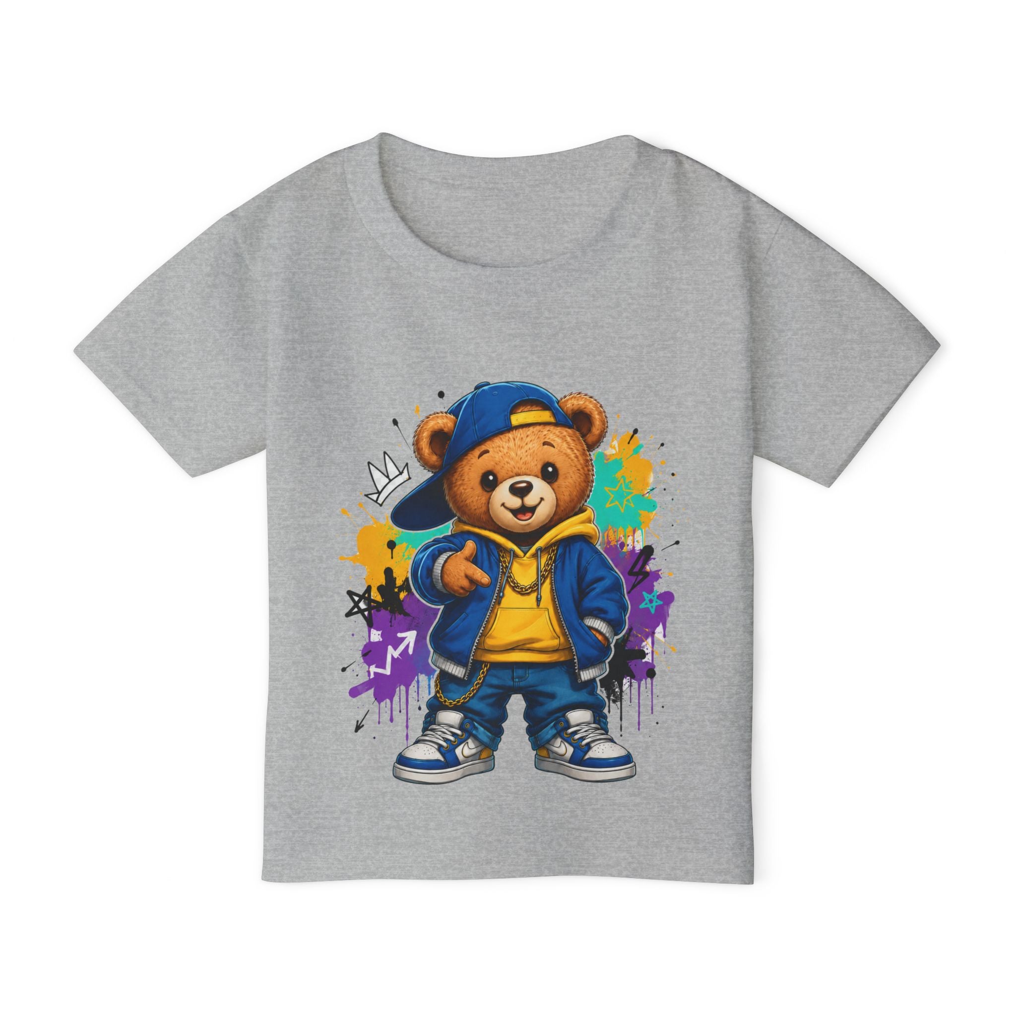 Camiseta para niños “Legend Bear” con osito rapero — estilo urbano hip-hop, disponible en varios colores y tallas infantiles 2T, 3T, 4T, 5T y 6T, envío incluido en el precio