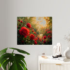Red Roses at Sunrise Acrylic Wall Art Panel — Elegant Floral Wall Art, Romantic Decor for Living Room, Bedroom or Office, Available in 14" x 11" and 20" x 16", Shipping Included in the Price