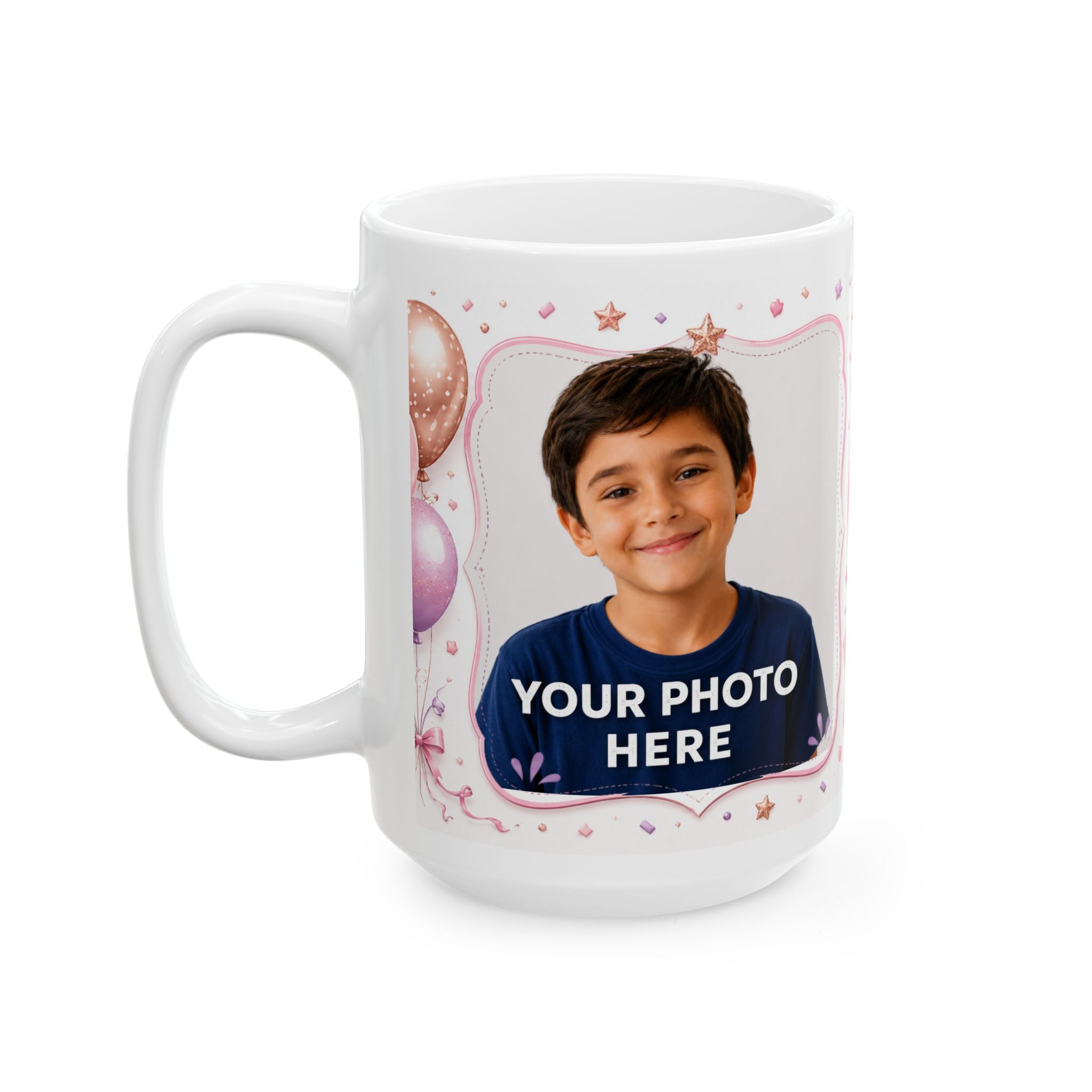 Personalized Ceramic Birthday Mug with Photo and Name — “Happy Birthday” Design, Available in 11 oz and 15 oz, Ideal Gift for Women, Friend, Mom, Wife, or Daughter, Shipping Included in the Price...