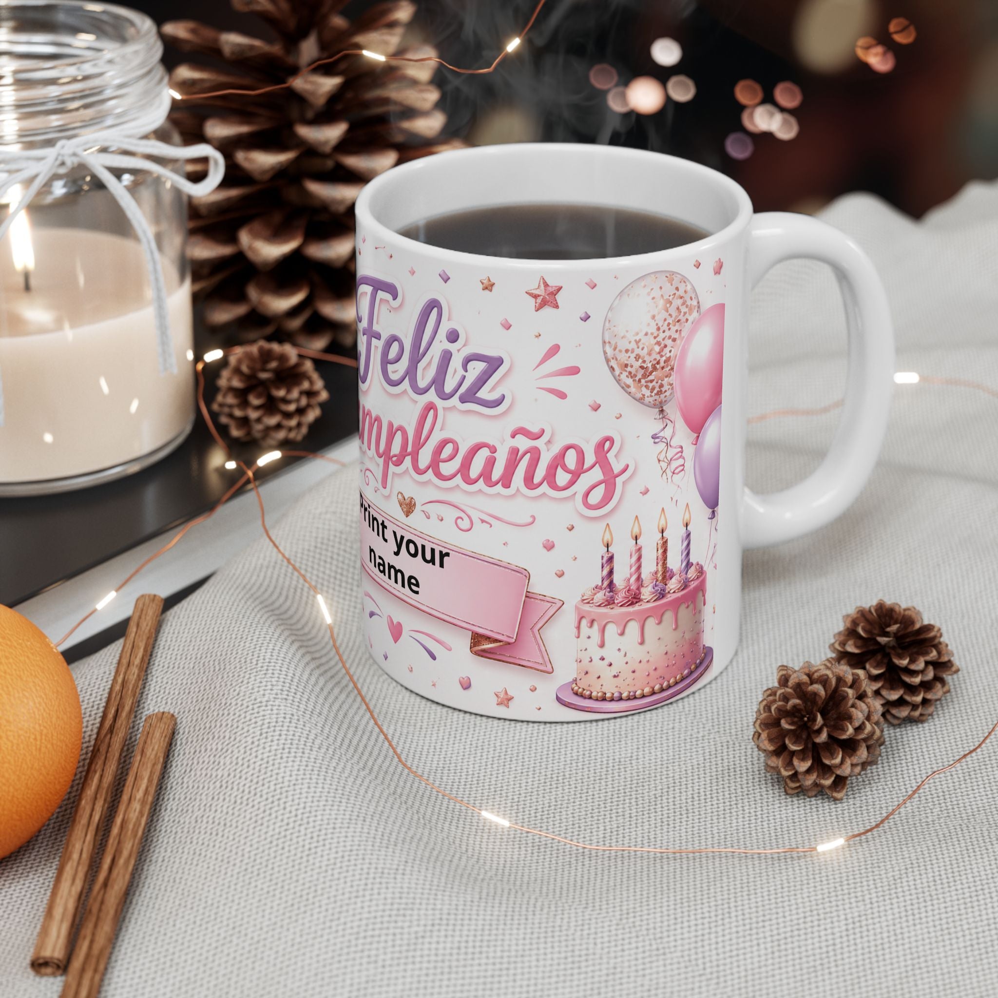 Personalized Ceramic Birthday Mug with Photo and Name — “Happy Birthday” Design, Available in 11 oz and 15 oz, Ideal Gift for Women, Friend, Mom, Wife, or Daughter, Shipping Included in the Price...