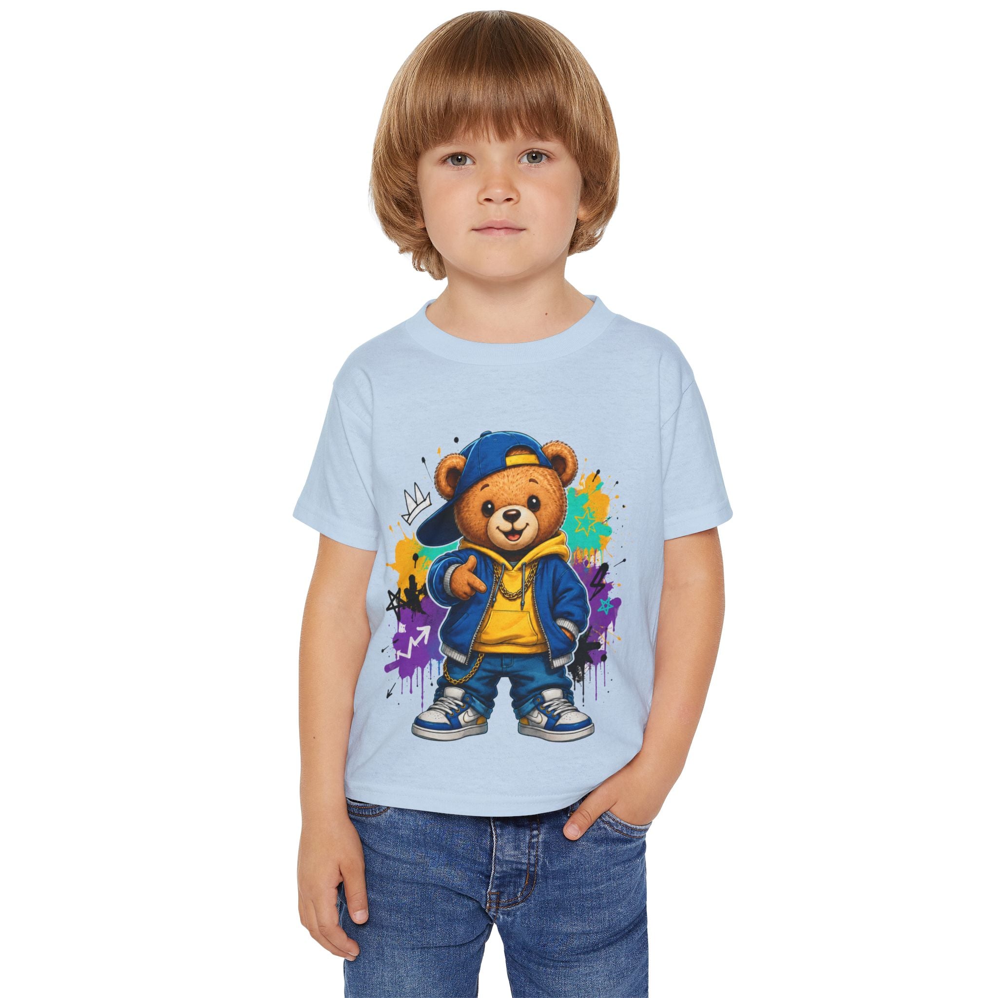 Camiseta para niños “Legend Bear” con osito rapero — estilo urbano hip-hop, disponible en varios colores y tallas infantiles 2T, 3T, 4T, 5T y 6T, envío incluido en el precio