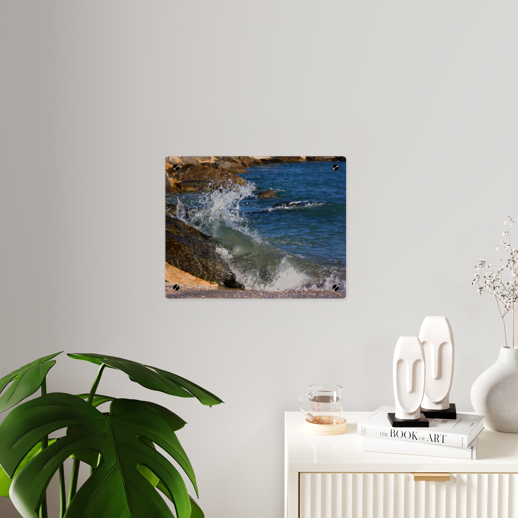 Coastal Wave Acrylic Wall Art Panel, Ocean Surf Splash Photography Print, Premium Beach Acrylic Décor, Available in 14x11 and 20x16, Shipping Included