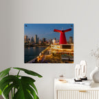 Panel de arte mural panorámico de acrílico de Miami al amanecer — Horizonte urbano, vista de la bahía y decoración de inspiración náutica, botones de montaje plateados con efecto flotante, disponible en 14"x11" y 20"x16", Envío...