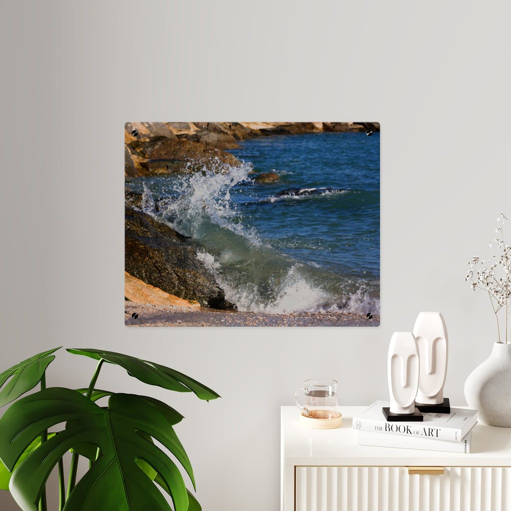 Coastal Wave Acrylic Wall Art Panel, Ocean Surf Splash Photography Print, Premium Beach Acrylic Décor, Available in 14x11 and 20x16, Shipping Included