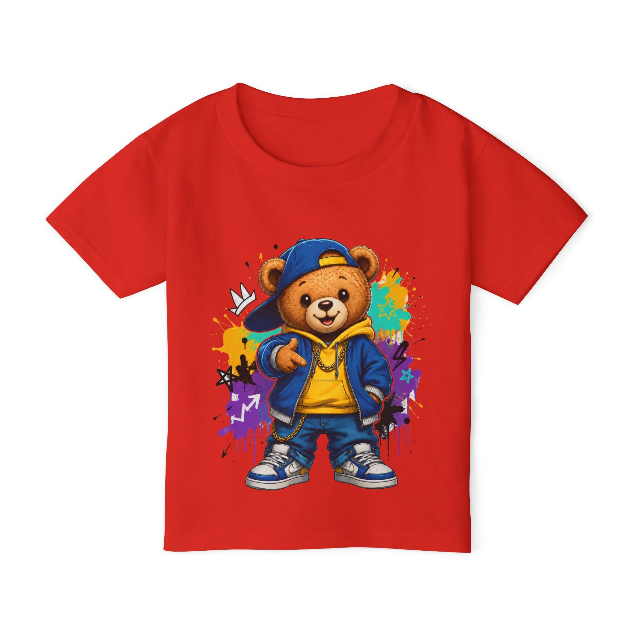 Camiseta para niños “Legend Bear” con osito rapero — estilo urbano hip-hop, disponible en varios colores y tallas infantiles 2T, 3T, 4T, 5T y 6T, envío incluido en el precio