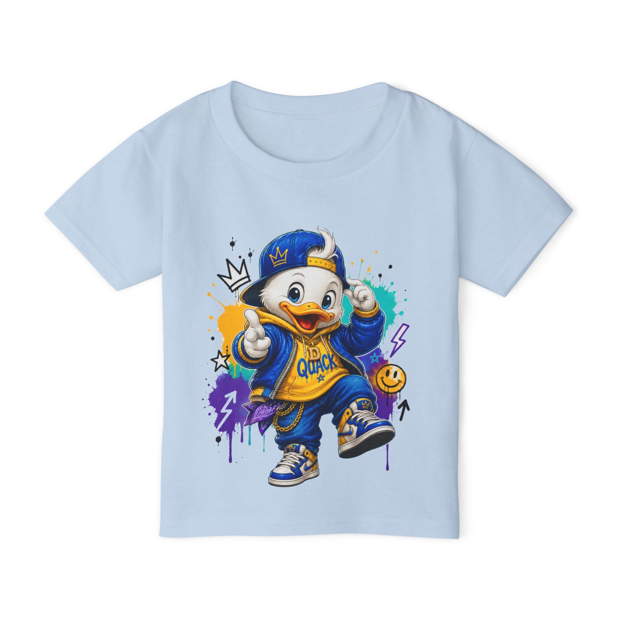 Boys’ “Hip-Hop Duck” T-Shirt — duck with urban style and a fun attitude, available in multiple colors and toddler sizes 2T, 3T, 4T, 5T, and 6T, shipping included in the price