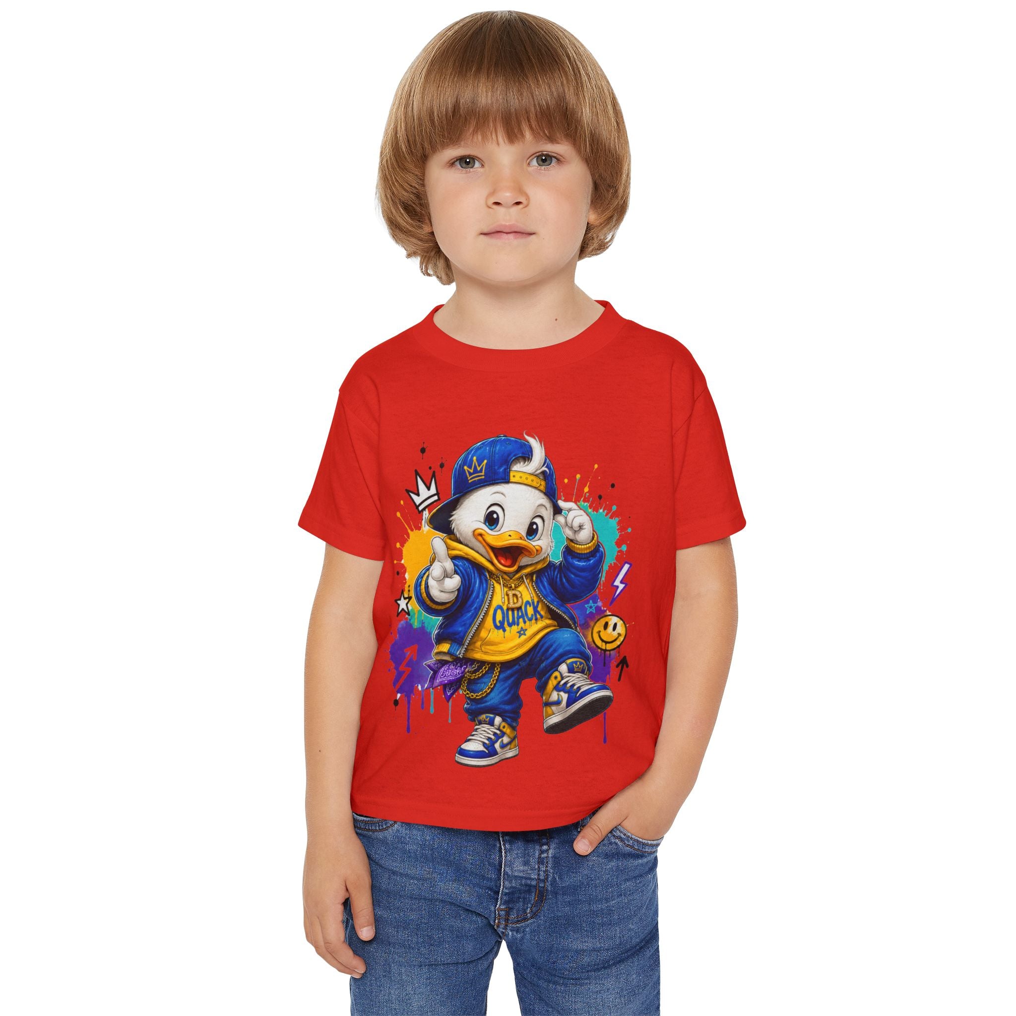 Boys’ “Hip-Hop Duck” T-Shirt — duck with urban style and a fun attitude, available in multiple colors and toddler sizes 2T, 3T, 4T, 5T, and 6T, shipping included in the price