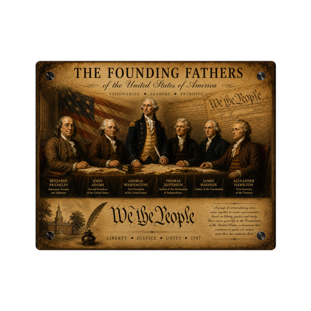 Panel de Arte Mural de Acrílico "The Founding Fathers" con Botones de Montaje Plateados — Arte Decorativo Histórico con Efecto Flotante, Disponible en 14"x11" y 20"x16", Envío Incluido en el Precio