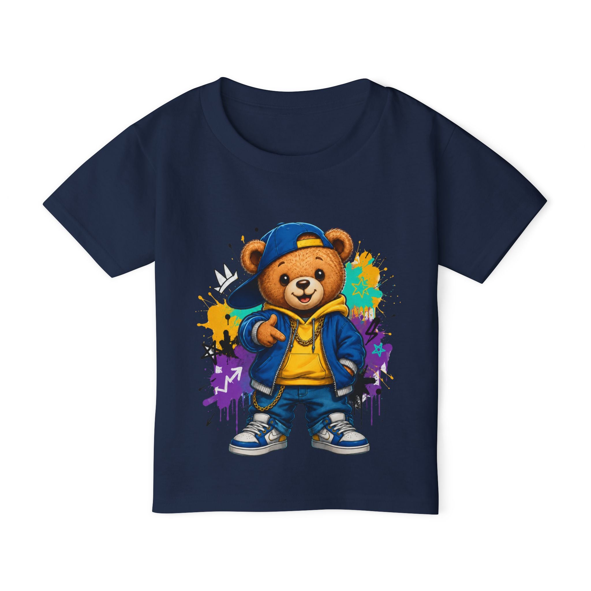Camiseta para niños “Legend Bear” con osito rapero — estilo urbano hip-hop, disponible en varios colores y tallas infantiles 2T, 3T, 4T, 5T y 6T, envío incluido en el precio