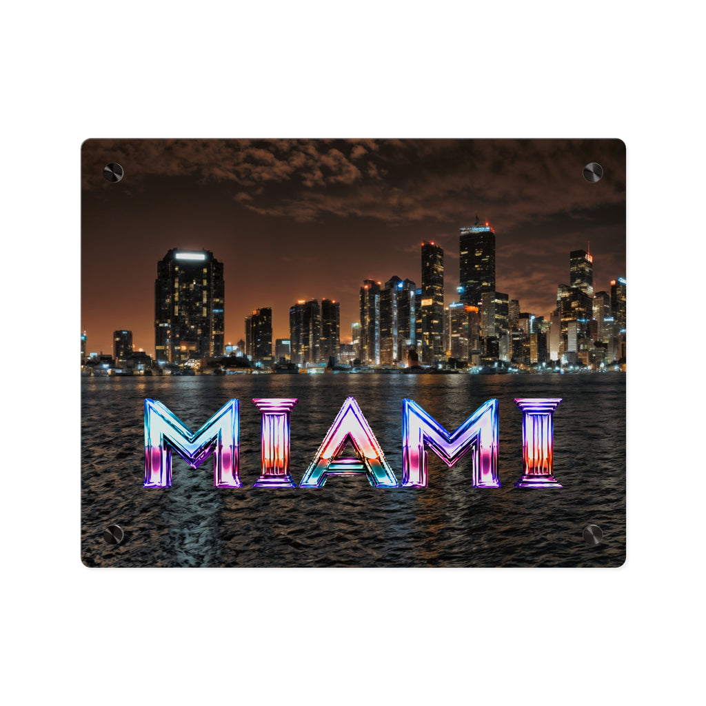 Miami Neon Skyline Acrylic Wall Art Panel, Colorful Cityscape Home Décor, Premium Acrylic Print, Available in 14x11 and 20x16, Shipping Included