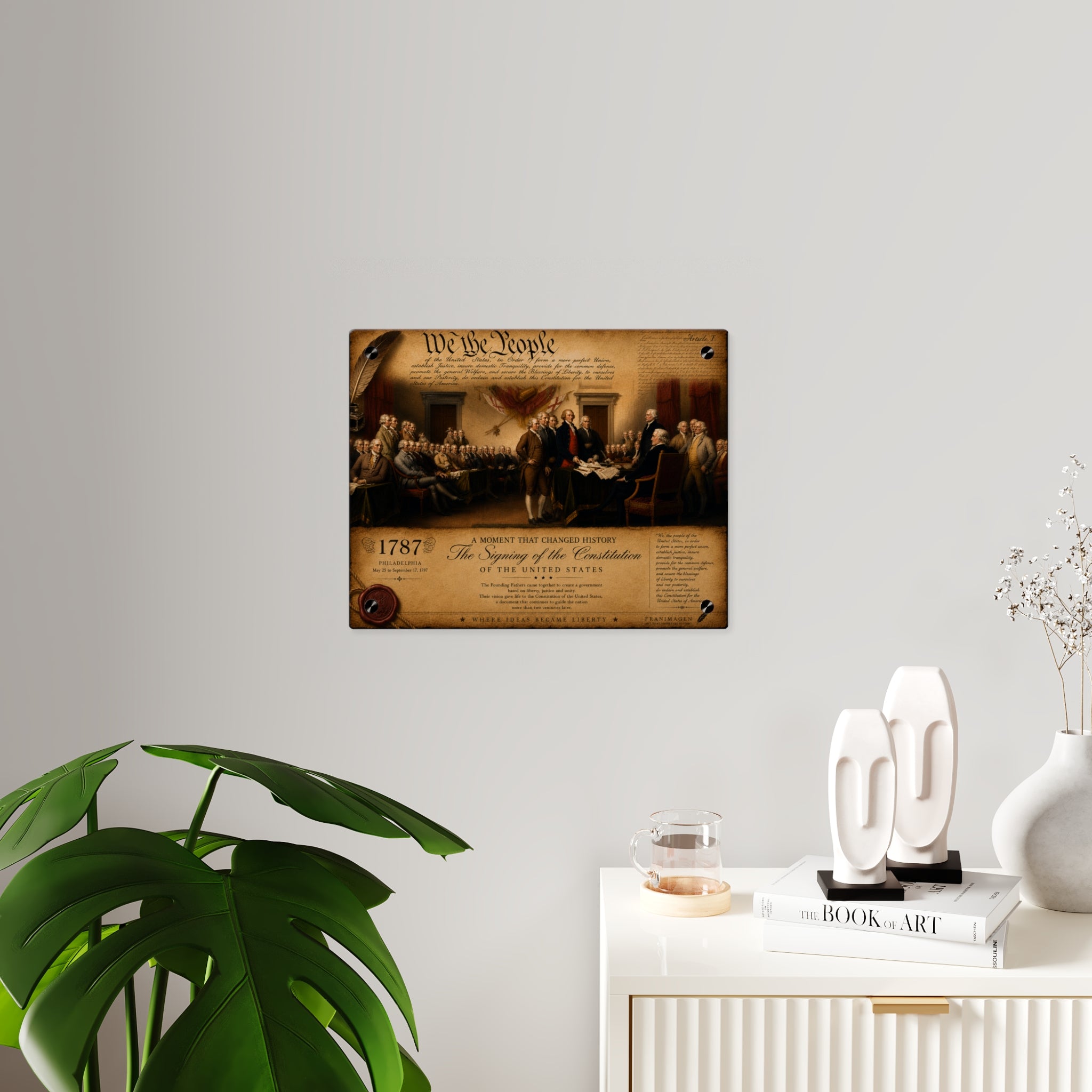 Historical Acrylic Wall Art Panel “We the People” — Signing of the United States Constitution with Silver Mounting Buttons and Floating Effect, Available in 14"x11" and 20"x16", Shipping Included in...
