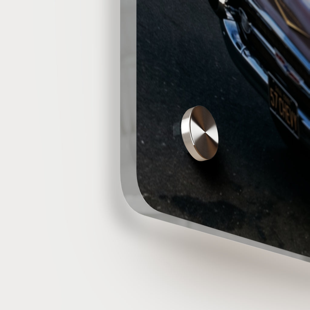 Panel de arte de pared acrílico clásico de coche antiguo, Chevrolet de los años 50 con el puente Golden Gate, impresión acrílica de pared premium, disponible en 14x11 y 20x16, envío incluido