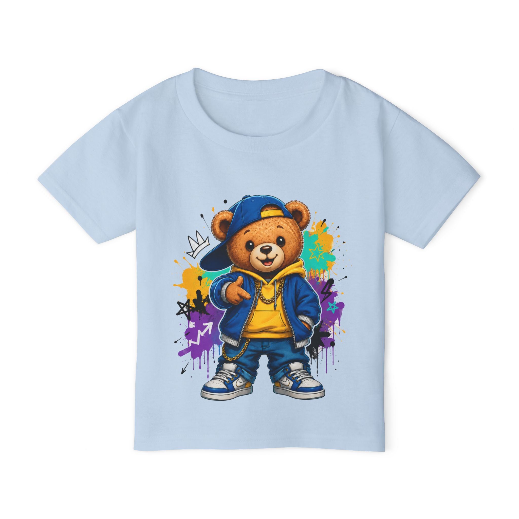Camiseta para niños “Legend Bear” con osito rapero — estilo urbano hip-hop, disponible en varios colores y tallas infantiles 2T, 3T, 4T, 5T y 6T, envío incluido en el precio