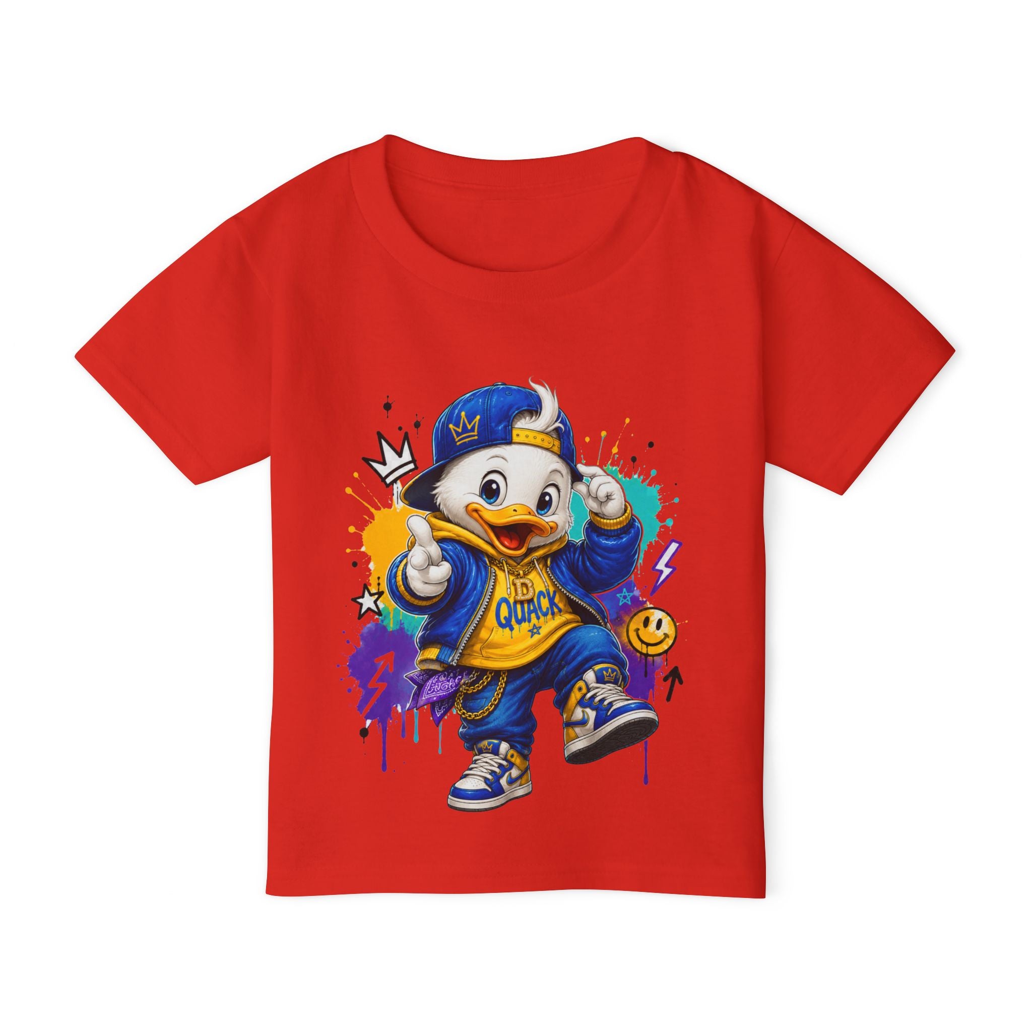 Boys’ “Hip-Hop Duck” T-Shirt — duck with urban style and a fun attitude, available in multiple colors and toddler sizes 2T, 3T, 4T, 5T, and 6T, shipping included in the price