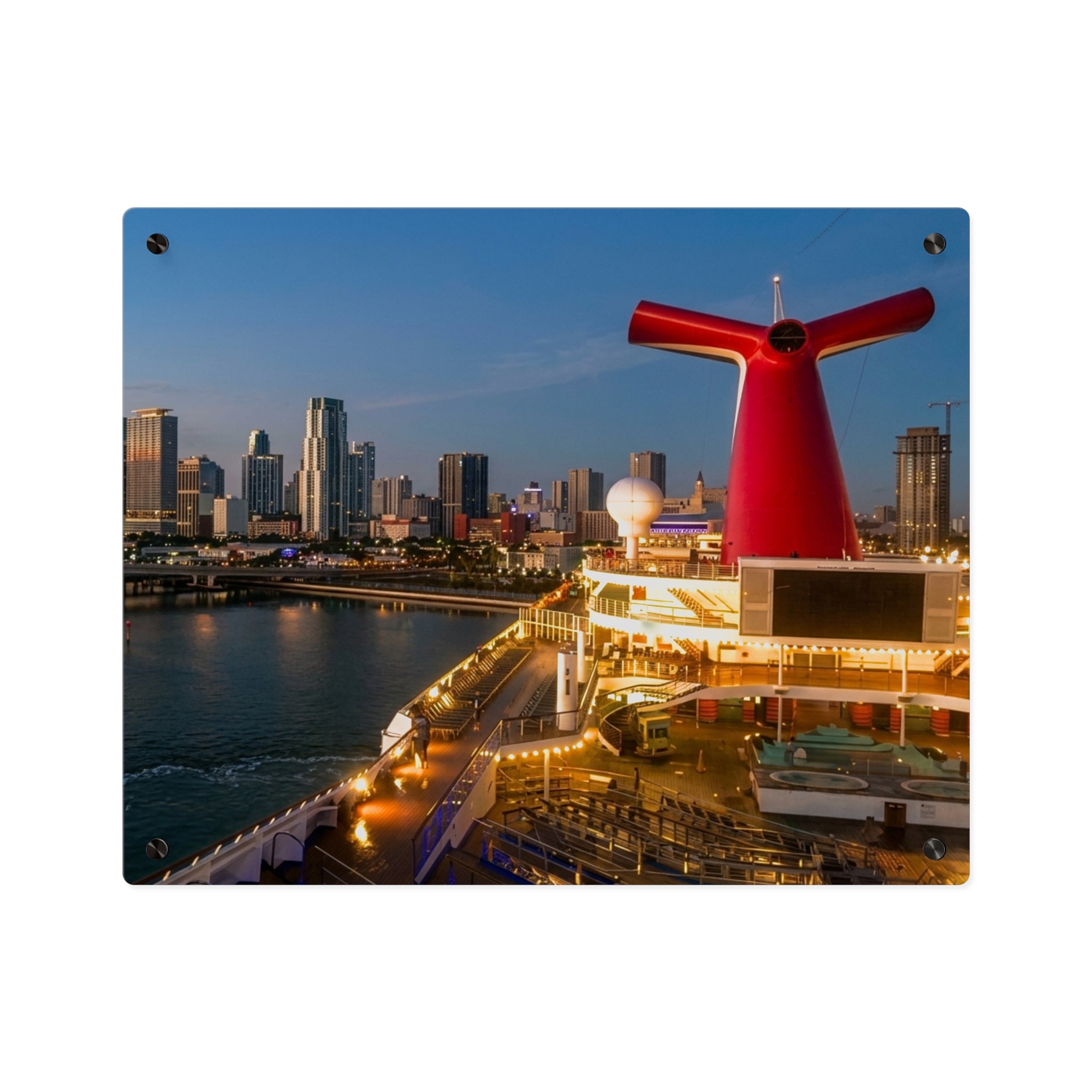 Panoramic Acrylic Wall Art Panel of Miami at Sunrise — Urban Skyline, Bay View and Nautical-Inspired Decor, Silver Mounting Buttons with Floating Effect, Available in 14"x11" and 20"x16", Shipping...