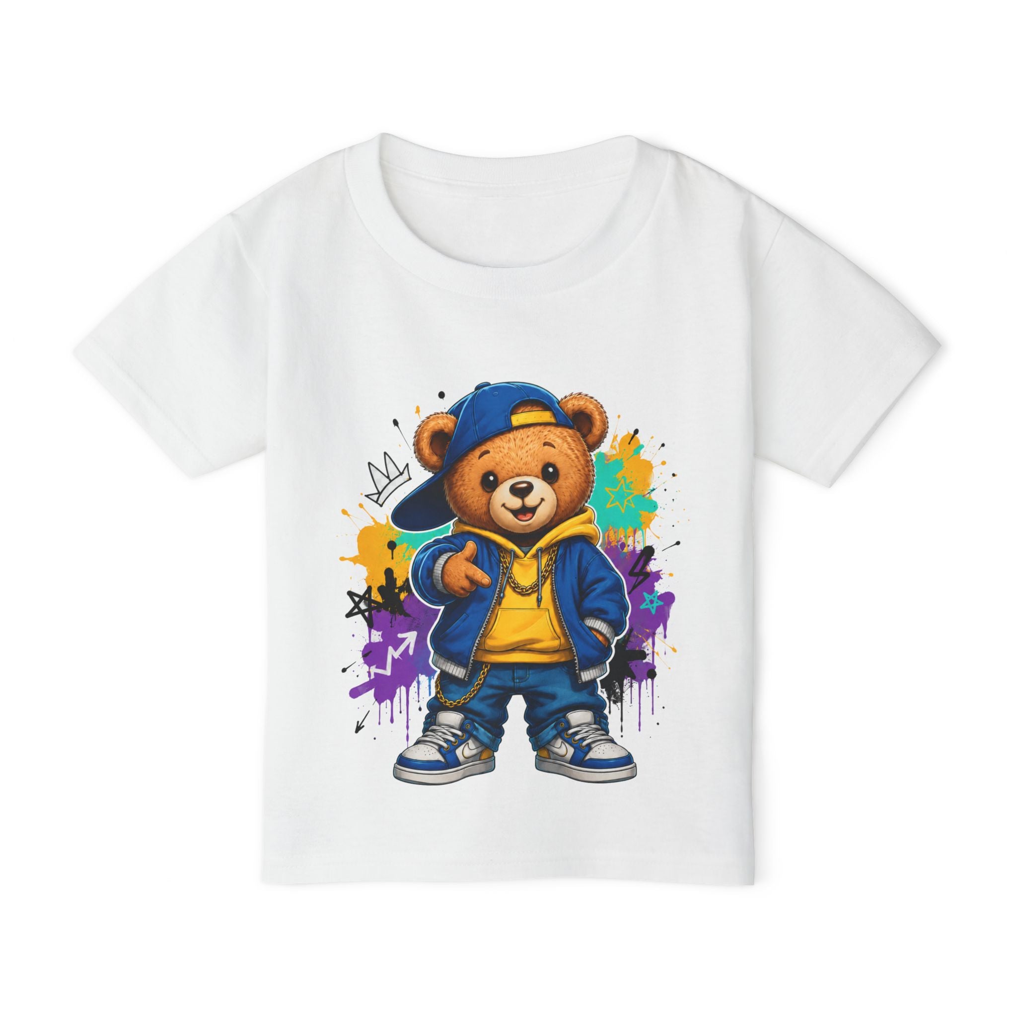 Camiseta para niños “Legend Bear” con osito rapero — estilo urbano hip-hop, disponible en varios colores y tallas infantiles 2T, 3T, 4T, 5T y 6T, envío incluido en el precio