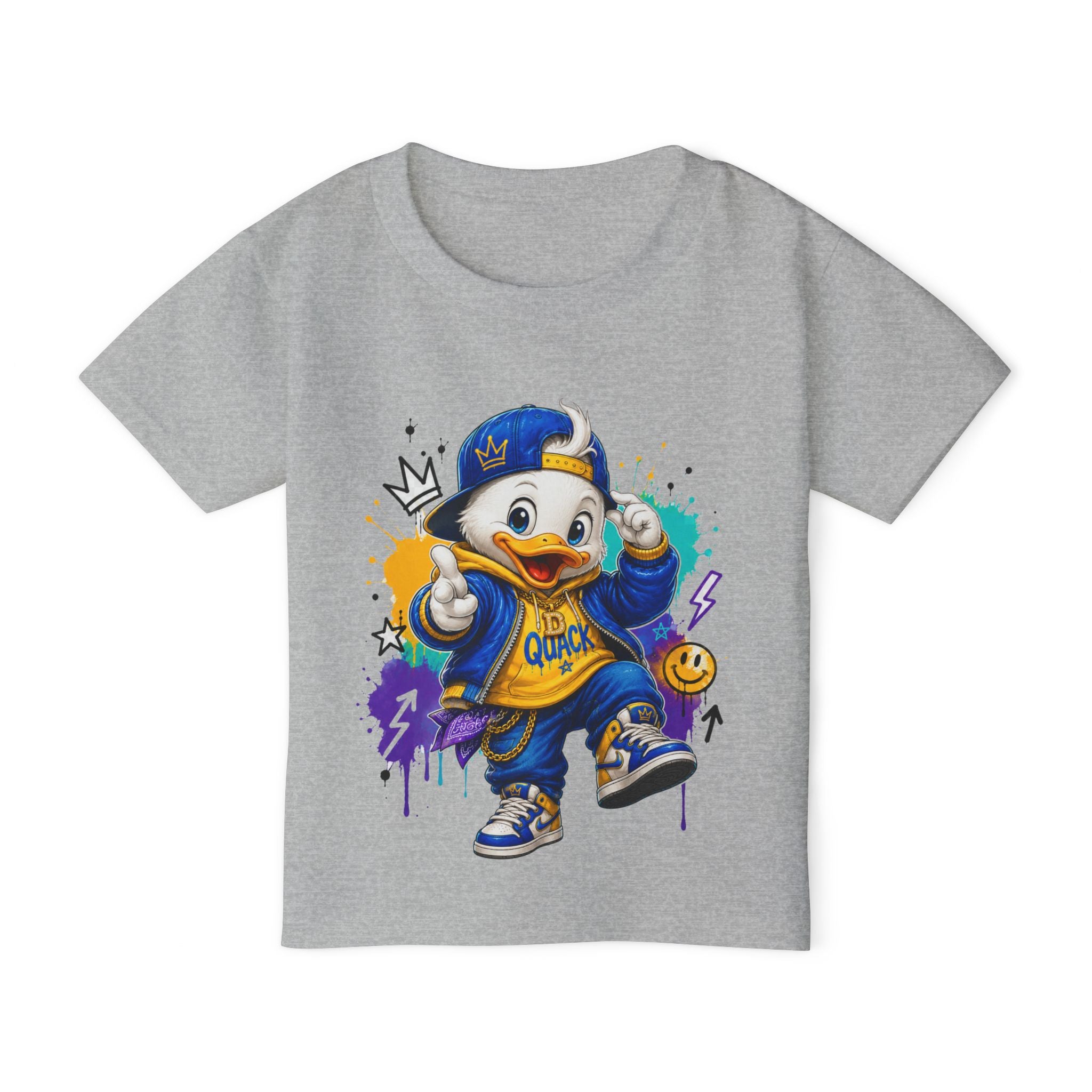 Boys’ “Hip-Hop Duck” T-Shirt — duck with urban style and a fun attitude, available in multiple colors and toddler sizes 2T, 3T, 4T, 5T, and 6T, shipping included in the price