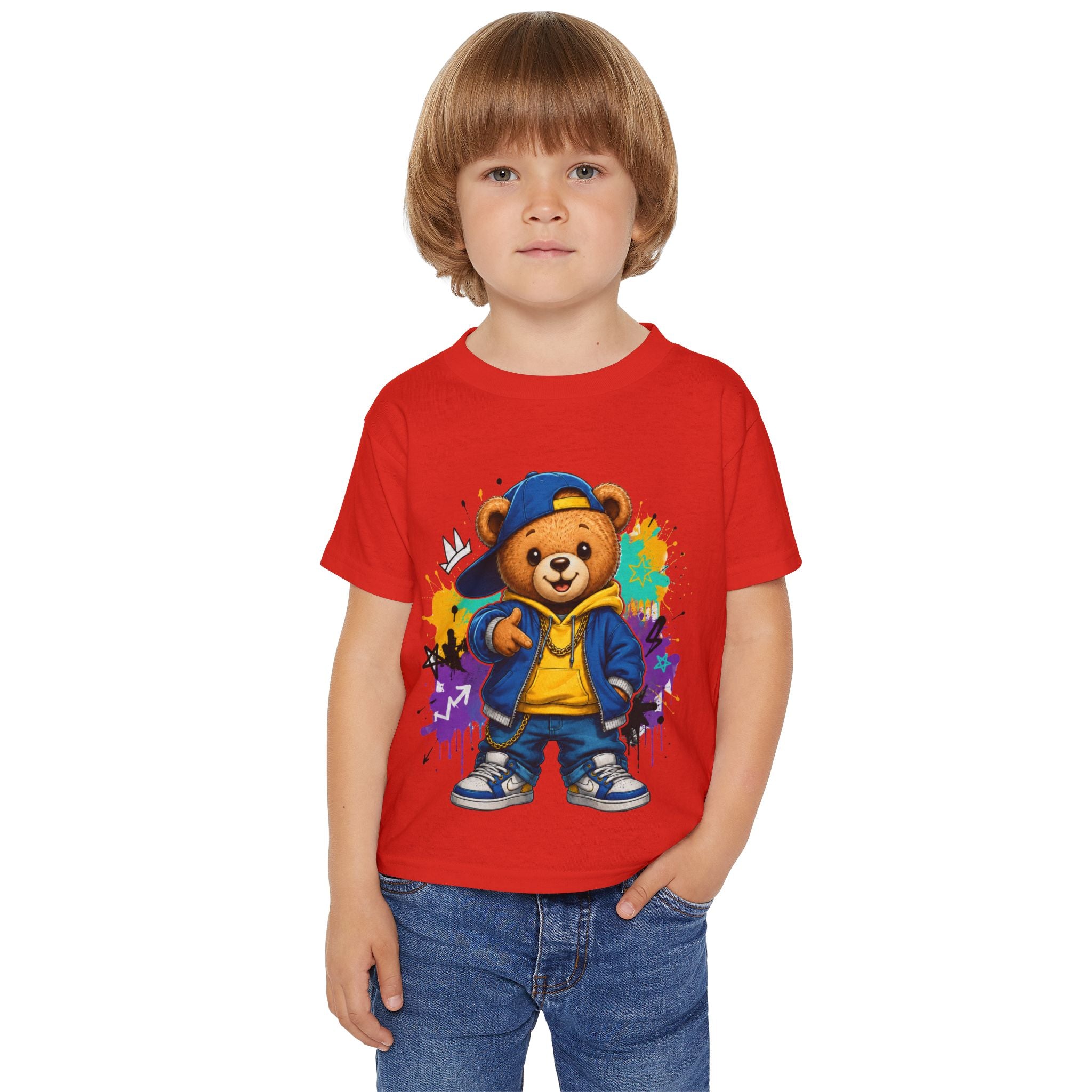 Camiseta para niños “Legend Bear” con osito rapero — estilo urbano hip-hop, disponible en varios colores y tallas infantiles 2T, 3T, 4T, 5T y 6T, envío incluido en el precio