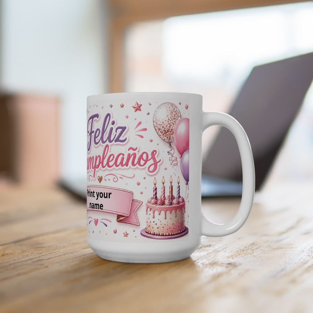 Personalized Ceramic Birthday Mug with Photo and Name — “Happy Birthday” Design, Available in 11 oz and 15 oz, Ideal Gift for Women, Friend, Mom, Wife, or Daughter, Shipping Included in the Price...