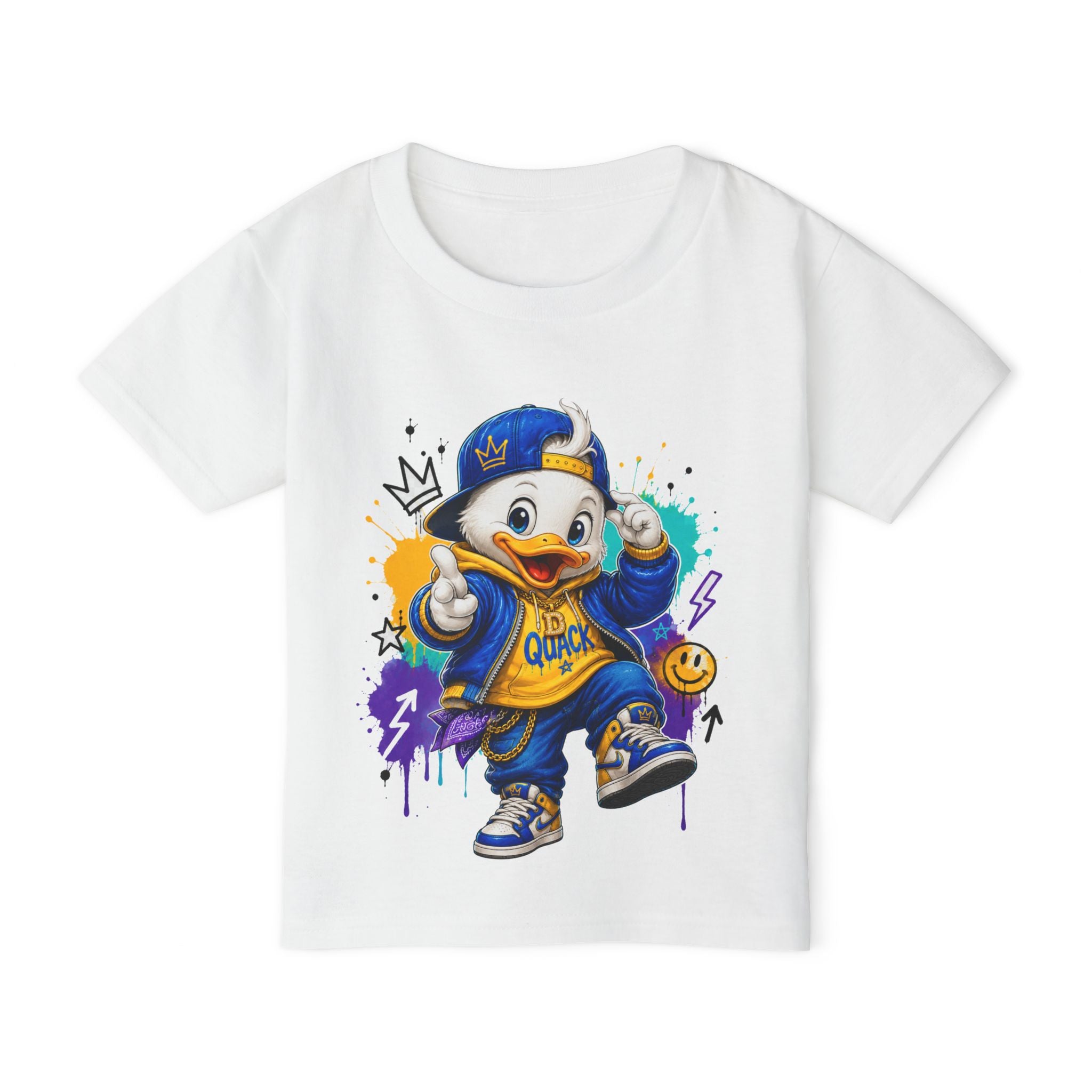 Boys’ “Hip-Hop Duck” T-Shirt — duck with urban style and a fun attitude, available in multiple colors and toddler sizes 2T, 3T, 4T, 5T, and 6T, shipping included in the price
