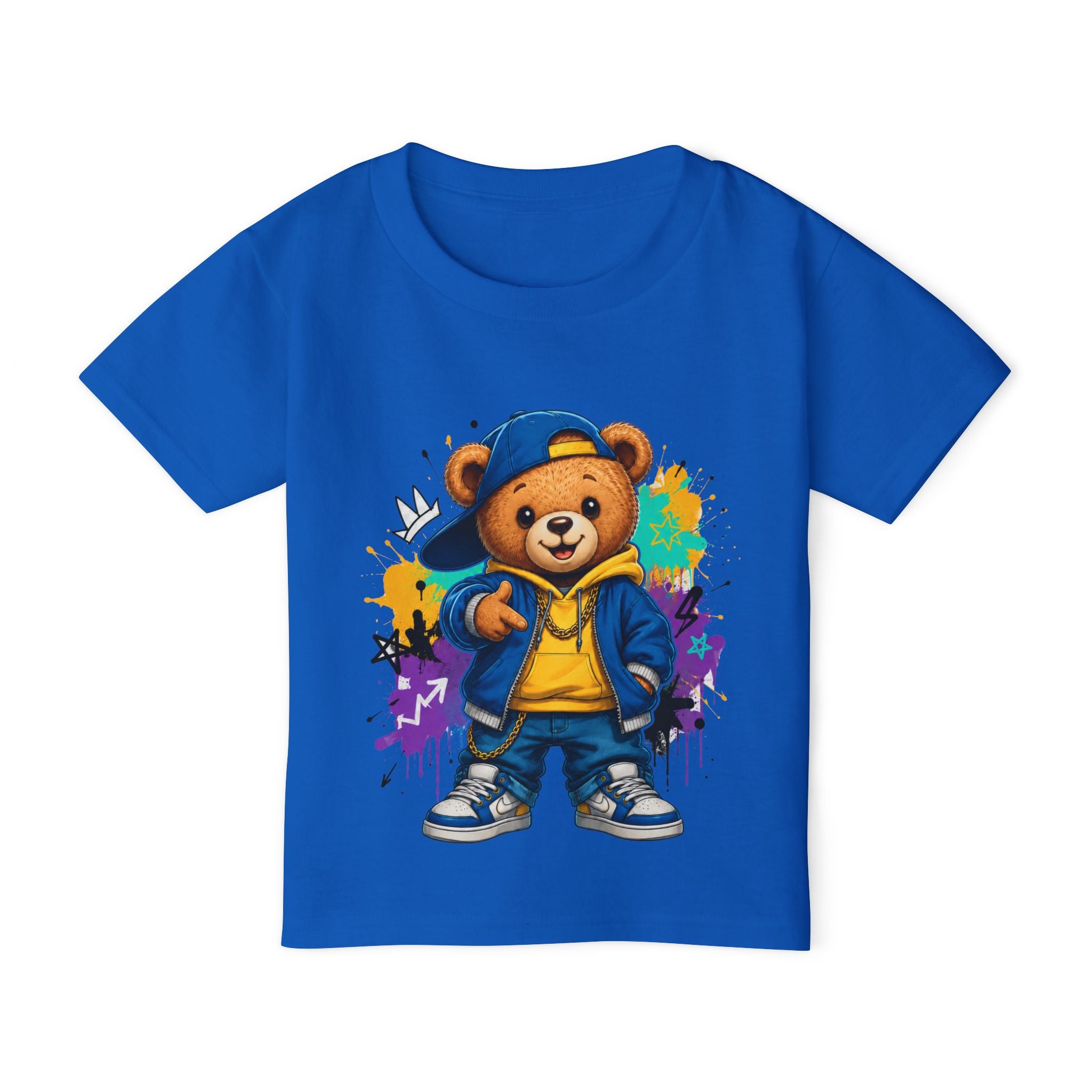 Camiseta para niños “Legend Bear” con osito rapero — estilo urbano hip-hop, disponible en varios colores y tallas infantiles 2T, 3T, 4T, 5T y 6T, envío incluido en el precio