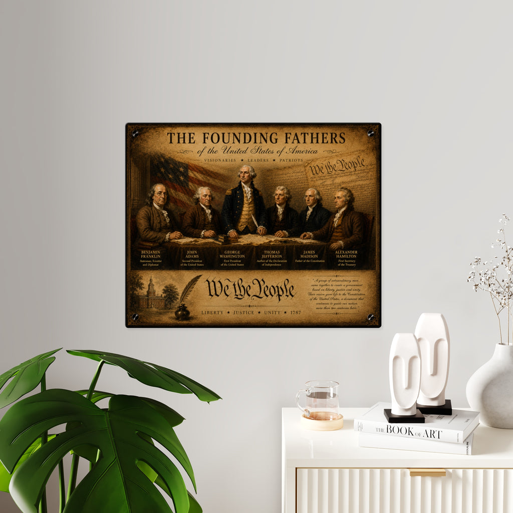 Panel de Arte Mural de Acrílico "The Founding Fathers" con Botones de Montaje Plateados — Arte Decorativo Histórico con Efecto Flotante, Disponible en 14"x11" y 20"x16", Envío Incluido en el Precio